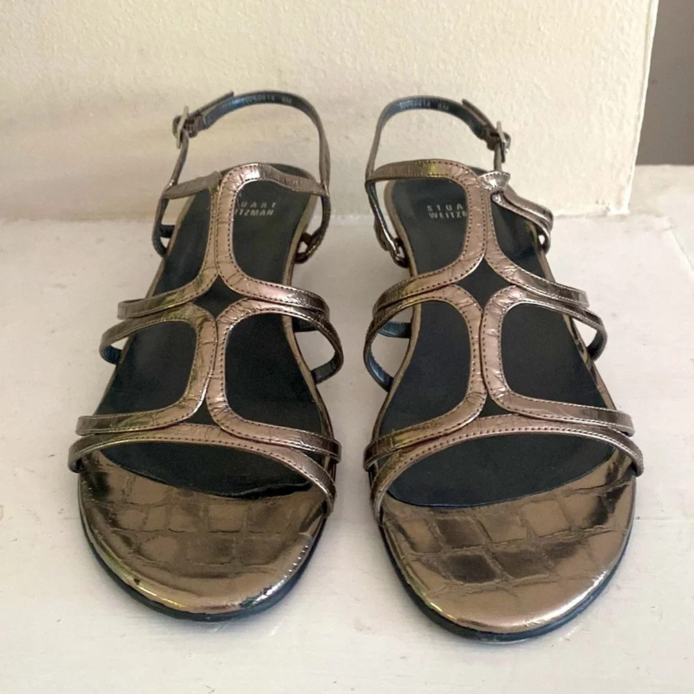 Stuart Weitzman Nuts bronze low strappy wedge Sandals Size 8 - Picture 8 of 10